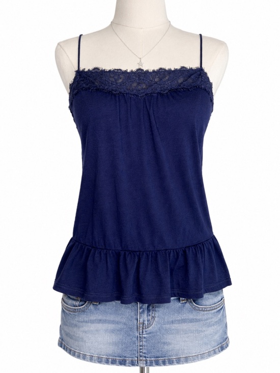 American Eagle Outfitters Tops - Y2K American Eagle Lace Trim Drop Waist Ruffle Cami Tank Top Coquette 2010s | M
